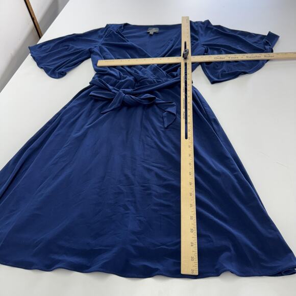 Adrianna Papell Dress Womens Size 2 Blue Wrap Flutter Sleeve Belted Midi‎ - Picture 7 of 7
